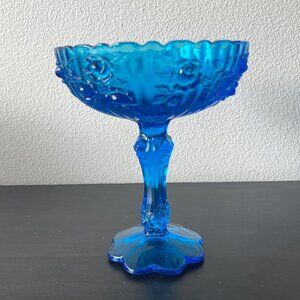 Fenton Cabbage Rose Compote Candy Dish // Colonial Blue // Vintage 1960s